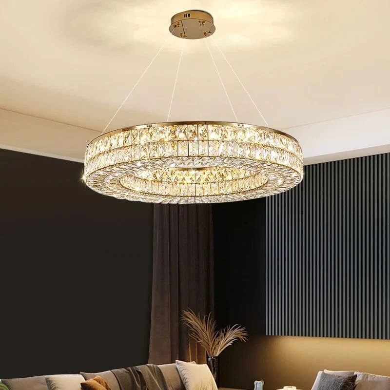 Lustre Rond de Cristaux pour Salon