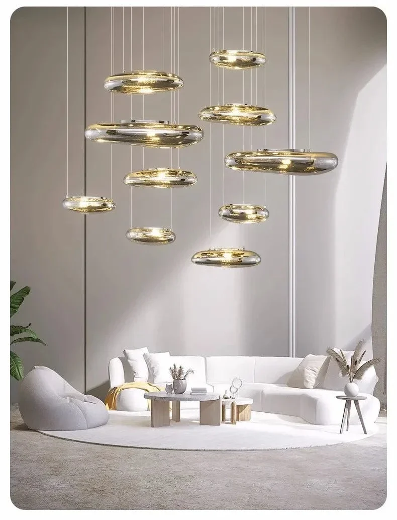 Plafonnier Suspension Chrome Moderne pour Salon