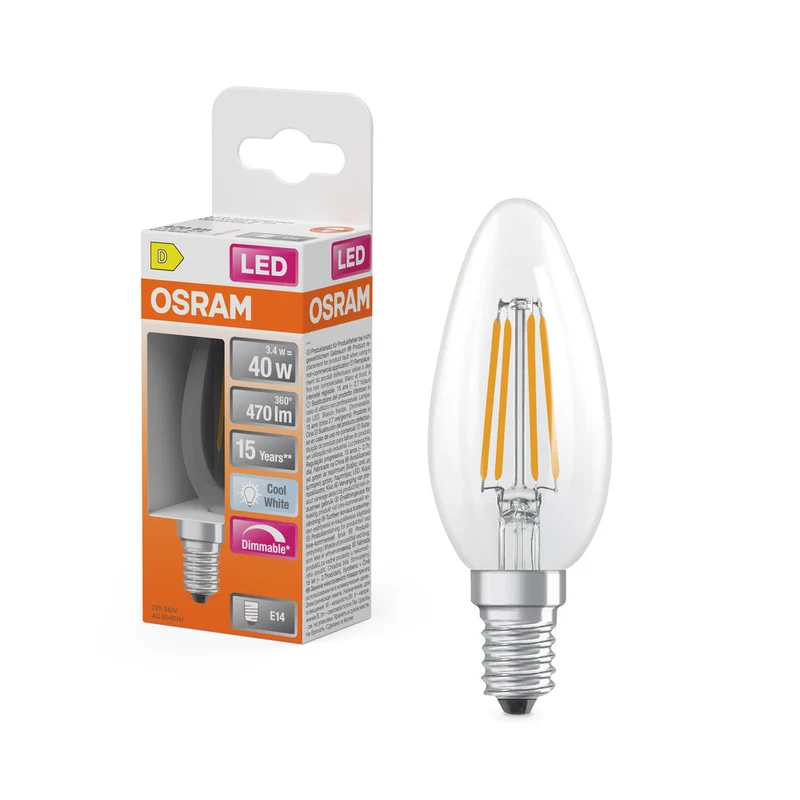 OSRAM Retrofit Classic B LED Lampe forme bougie mate dimmable (ex 40W) 5W / 4000K blanc froid E14