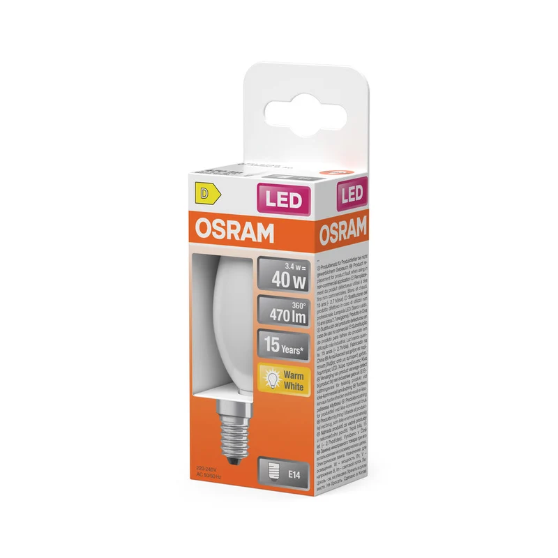 OSRAM Rétrofit Classic B LED Lampe forme bougie mate (ex 40W) 4W / 2700K Blanc chaud E14