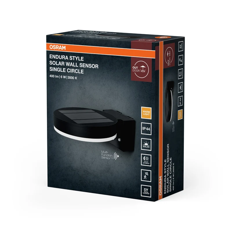 OSRAM ENDURA® Style Applique Solaire LED Cercle Unique avec Capteur 6W / 3000K Blanc Chaud