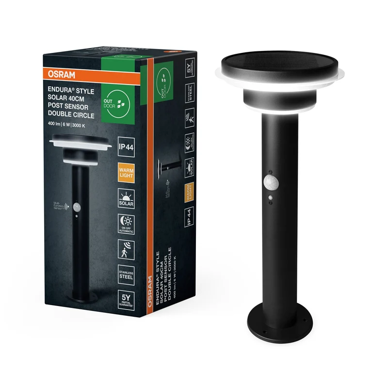 OSRAM ENDURA® Style Circle Double solaire LED lampe de chemin avec capteur 6W / 3000K noir
