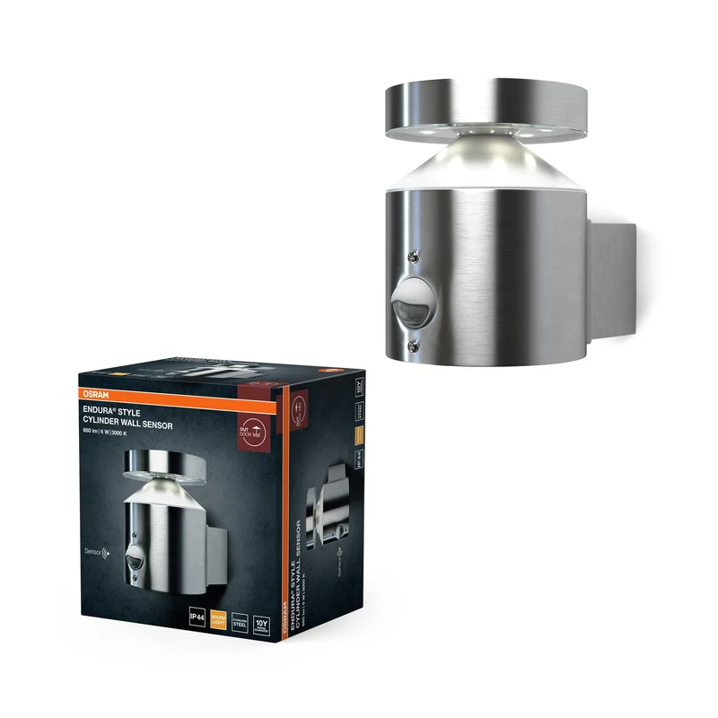 OSRAM lampe murale et plafonnier LED, lampe pour applications extérieures, capteur de mouvement intégré, capteur jour-nuit, blanc chaud, 150,0 mm x 102,0 mm x 135,0 mm, ENDURA STYLE CYLINDER