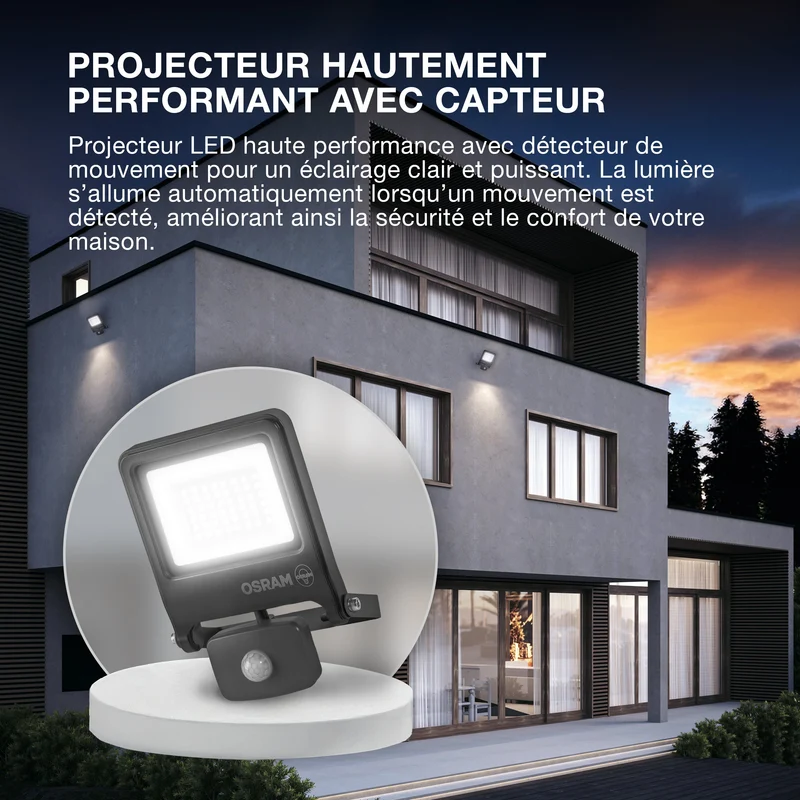 OSRAM ENDURA® FLOOD Capteur Blanc Chaud 50 W 3000 K WT
