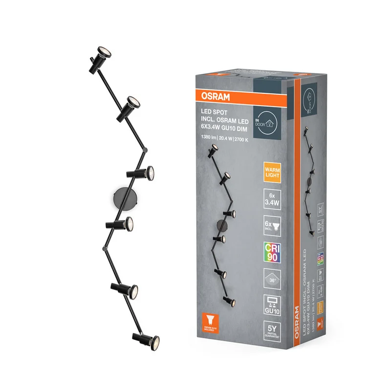 OSRAM LED SPOT GU10 Plafonnier 6 x 3,4W, 1380lm, noir