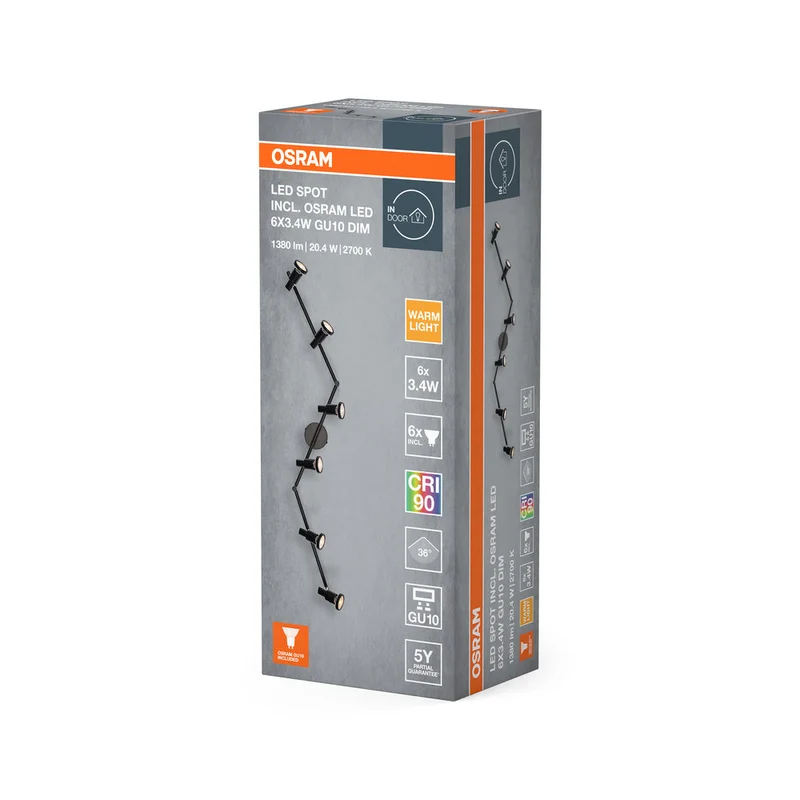 OSRAM LED SPOT GU10 Plafonnier 6 x 3,4W, 1380lm, noir