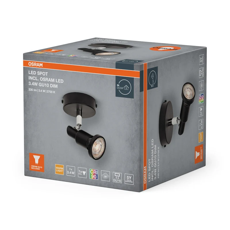 OSRAM LED SPOT GU10 Plafonnier / Applique murale 3,4W, 230lm, noir