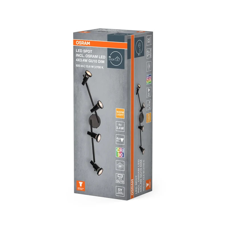 OSRAM LED SPOT GU10 Plafonnier 4 x 3,4W, 920lm, noir