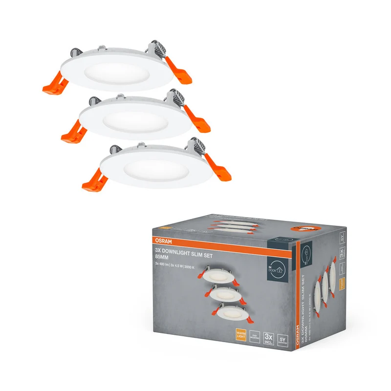 OSRAM Downlight Slim, Spots, 3000K, 4,50 W, blanc, ⌀85mm, lot de 3