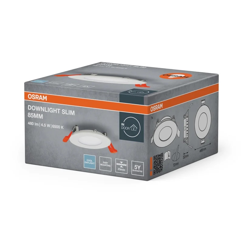 OSRAM ENCASTRÉ SLIM DOWNLIGHT LED Plafonnier, Ø 85mm, 220…240V 4,50W / 6500K Blanc froid