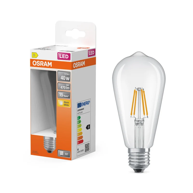 OSRAM LED Lampe LED Rétrofit CLASSIC ST 4W 827 Clair E27, 470 lm, 2700 K, Blanc chaud