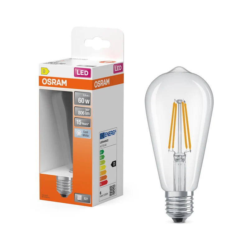 OSRAM LED Star Classic Lampe, forme Edison, 6.5W, 806lm, clair, blanc froid, E27