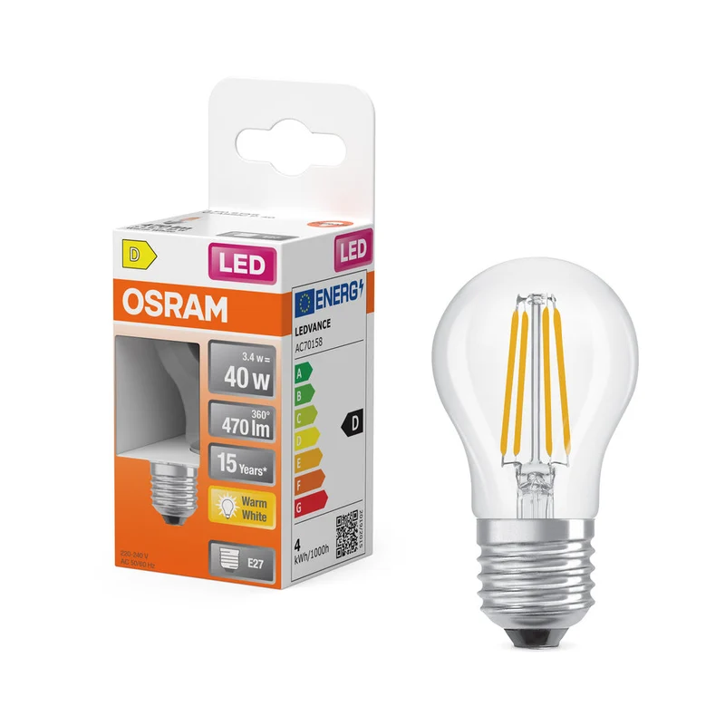 OSRAM LED Rétrofit Classic P LED Lampe (ex 40W) 4W / 2700K Blanc chaud E27