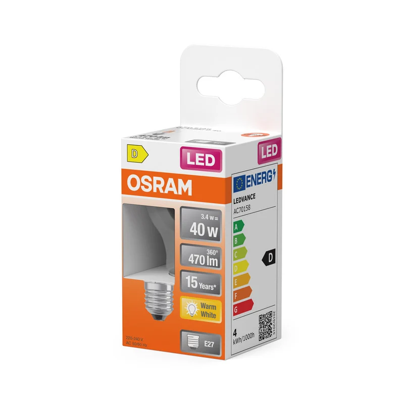 OSRAM LED Rétrofit Classic P LED Lampe (ex 40W) 4W / 2700K Blanc chaud E27