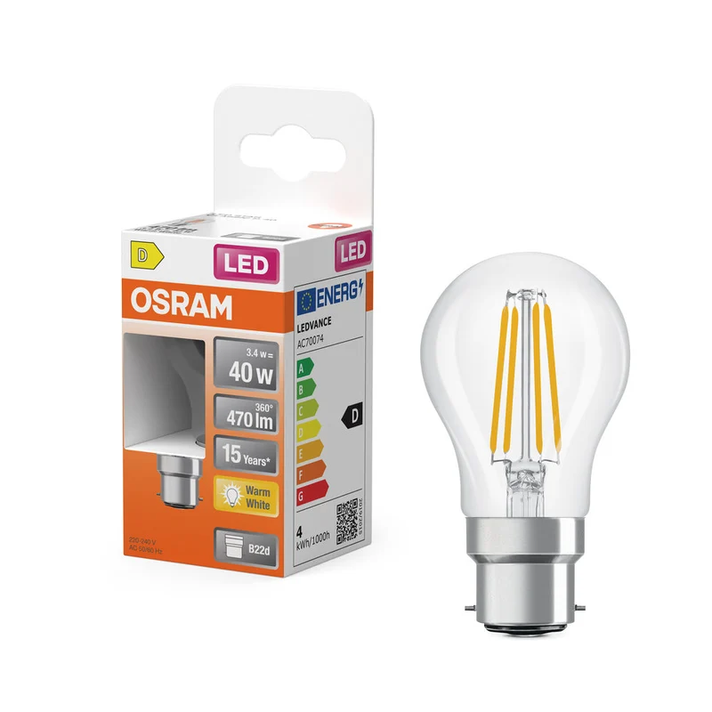 OSRAM LED Lampe LED Rétrofit CLASSIC P 4W 827 Clair B22d, 470 lm, 2700 K, Blanc chaud