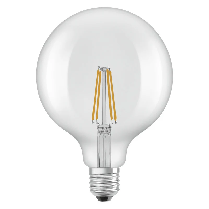 OSRAM ampoules LED, forme classique boule, remplacement 60 watts, E27, G125, 2700 kelvin, blanc chaud, verre clair, paquet simple