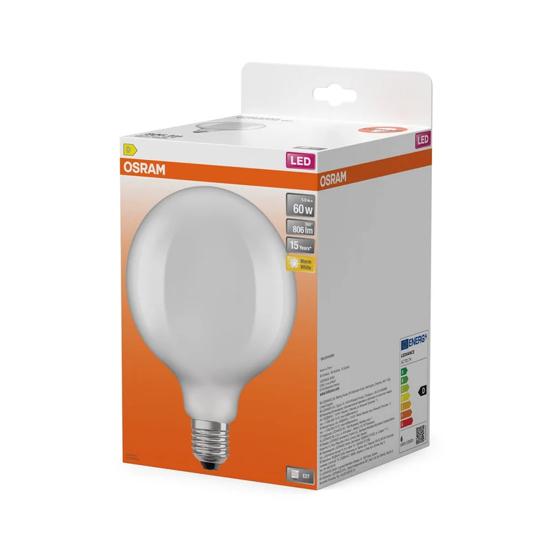 OSRAM Rétrofit Classique GLOBE LED Lampe mate (ex 60W) 7W / 2700K Blanc chaud E27