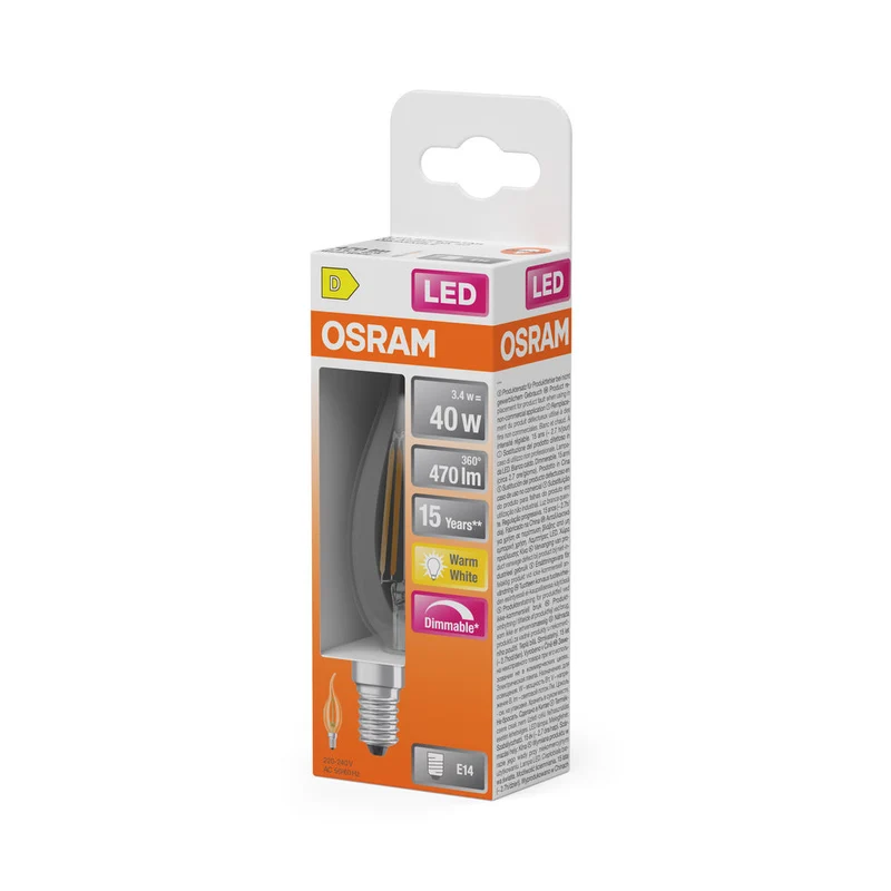 OSRAM LED Lampe LED Retrofit CLASSIC BA DIM 4W 827 Clair E14, 470 lm, 2700 K, Blanc chaud