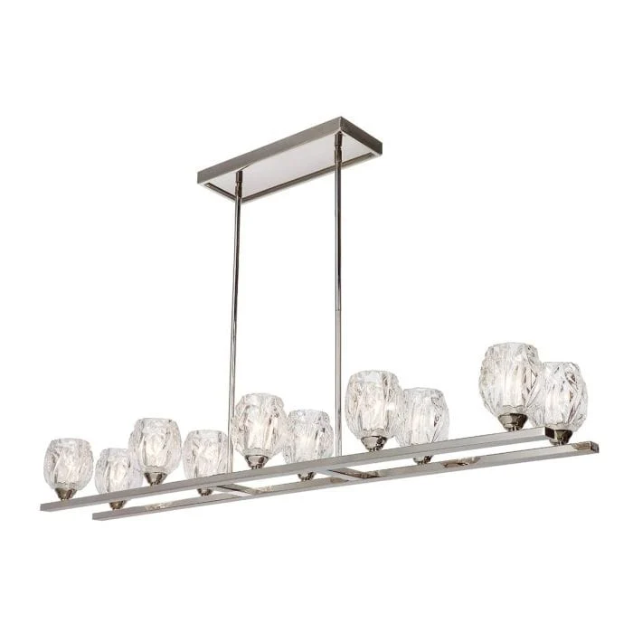 Lustre Long Argent et Abat Jour en Verre