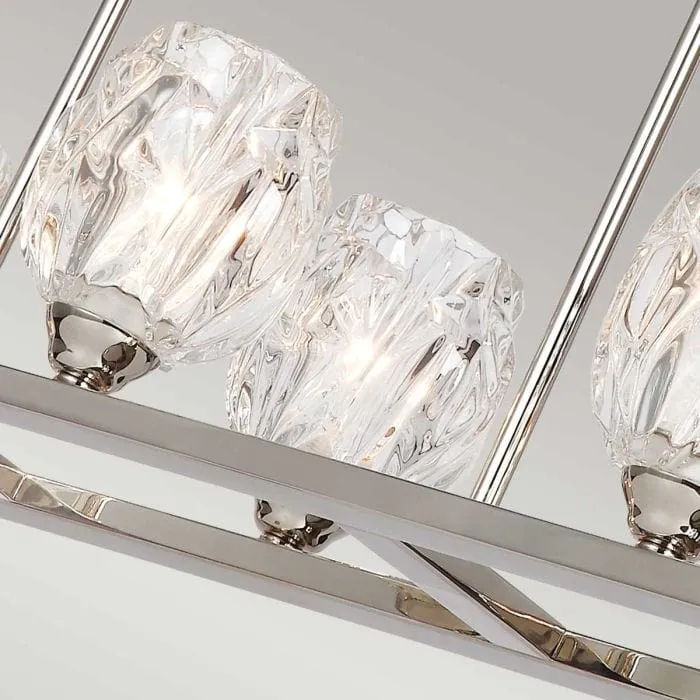 Lustre Long Argent et Abat Jour en Verre