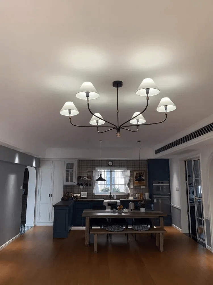 Lustre Cuisine Noir Abat Jour Blanc