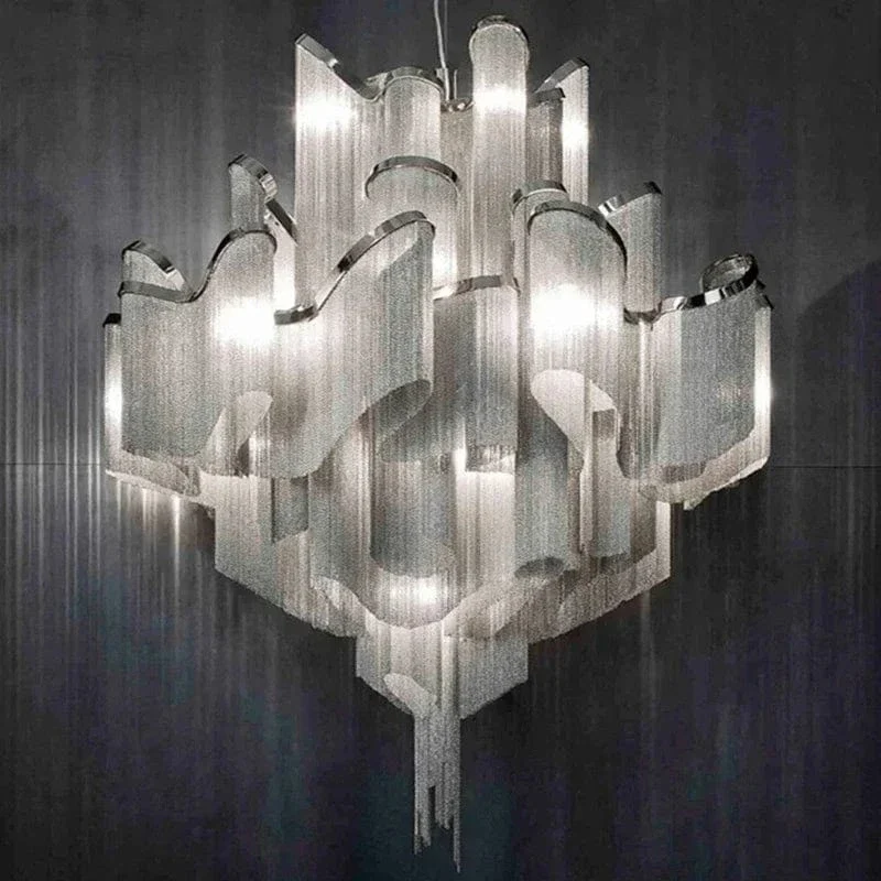 Grand Lustre Argenté XXL Contemporain