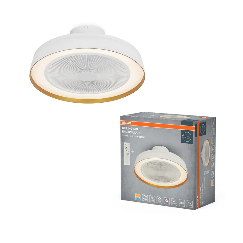 OSRAM Ventilateur de plafond Encapsulate Deckenventilator, 49W, 3000lm, 2700-6500K, Blanc