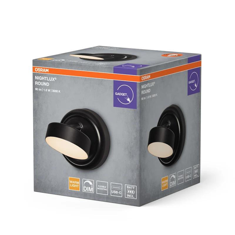 OSRAM NIGHTLUX ROUND Lampe Dimmbare Rechargeable USB Noire