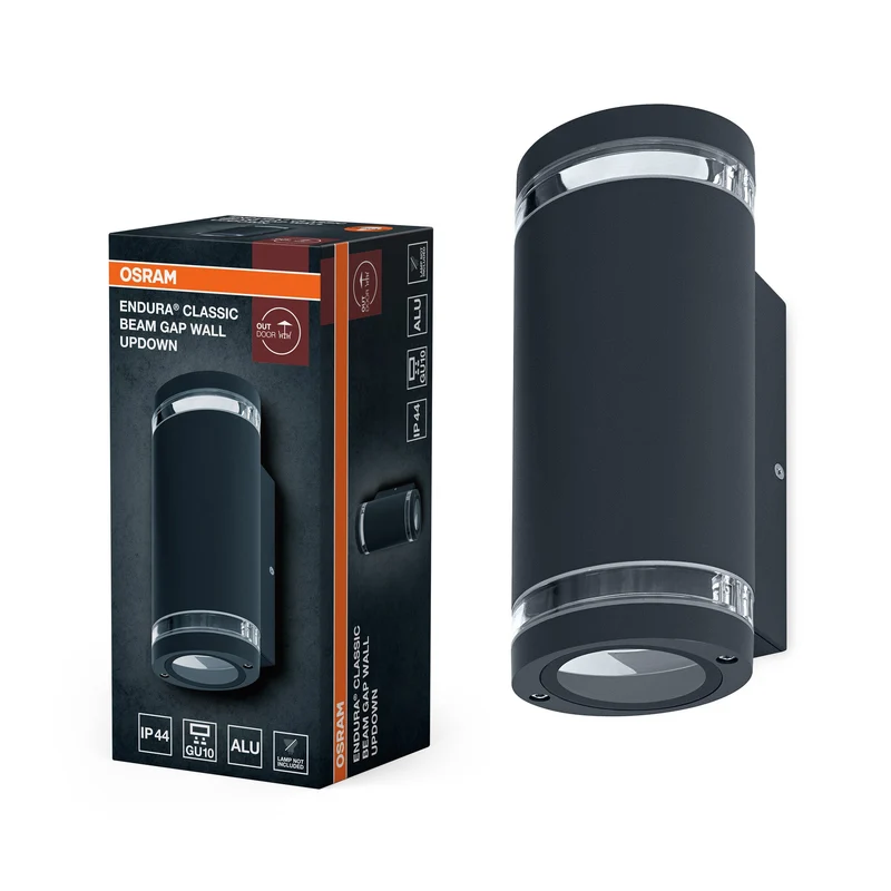OSRAM lampe murale LED pour 2x ampoules GU10, lampe design pour extérieur, pour éclairage indirect à 2 côtés avec anneaux transparents, en aluminium gris foncé, ENDURA BEAM GAP Wall UpDown GU10