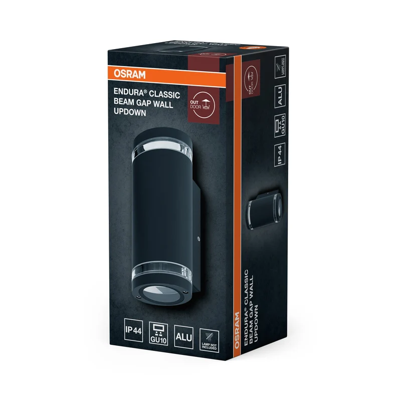 OSRAM lampe murale LED pour 2x ampoules GU10, lampe design pour extérieur, pour éclairage indirect à 2 côtés avec anneaux transparents, en aluminium gris foncé, ENDURA BEAM GAP Wall UpDown GU10