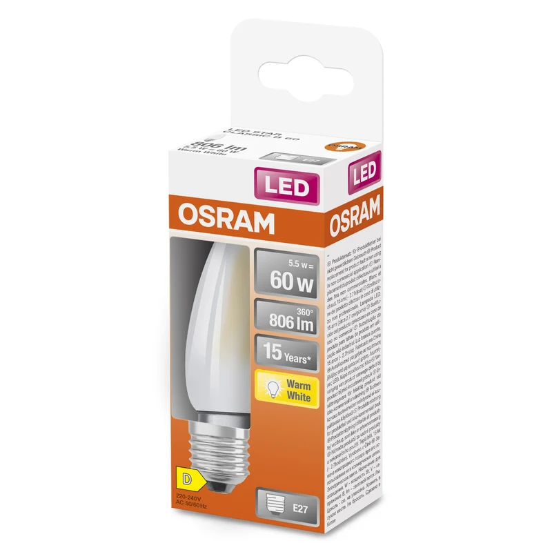 OSRAM LED Star Classic Lampe, Minibougie, 5.5W, givré, E27, blanc chaud