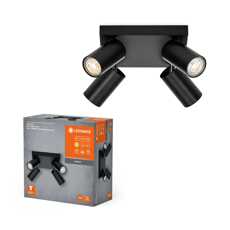 LEDVANCE LED SPOT OCTAGON PL Plafonnier 4 x 3,4W, GU10, 920lm, noir