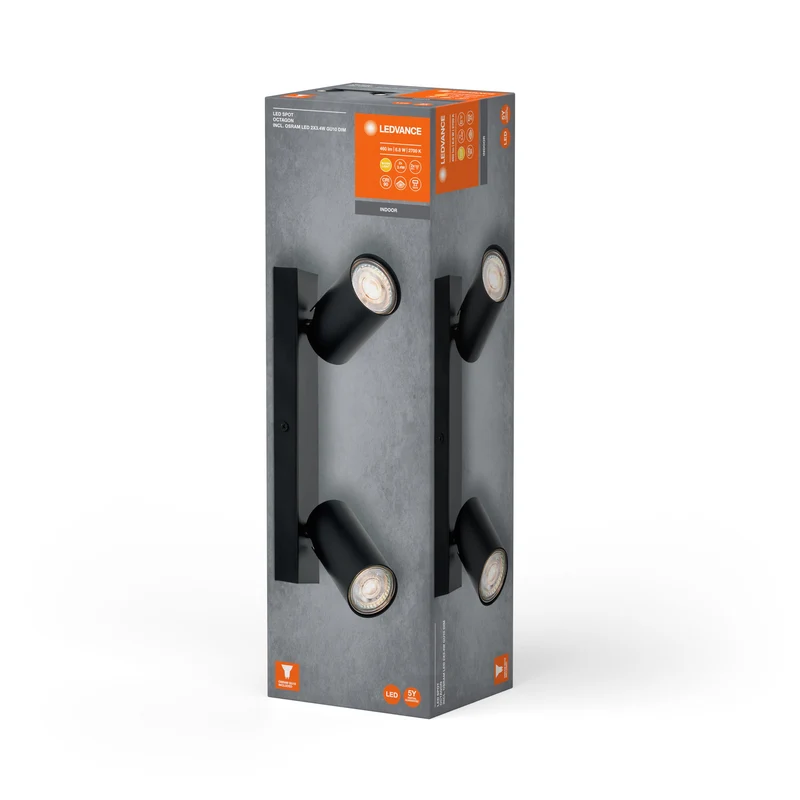 LEDVANCE LED SPOT OCTAGON Plafonnier 2 x 3,4W, GU10, 460lm, noir