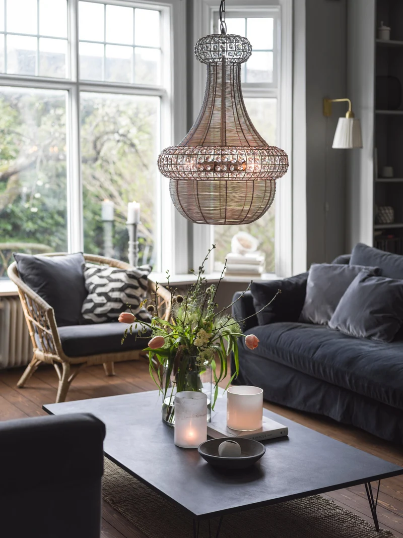 Lustre diamants et argent pour salon