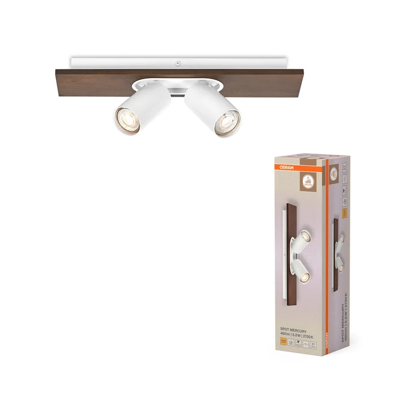 OSRAM DECOR SPOT MERCURY Plafonnier, 2 x 3,4W, aspect bois, blanc