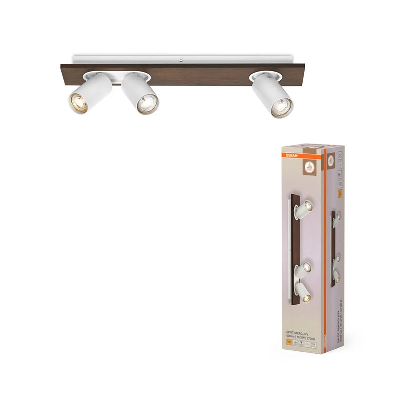 OSRAM DECOR SPOT MERCURY Plafonnier, 3 x 3,4W, aspect bois, blanc