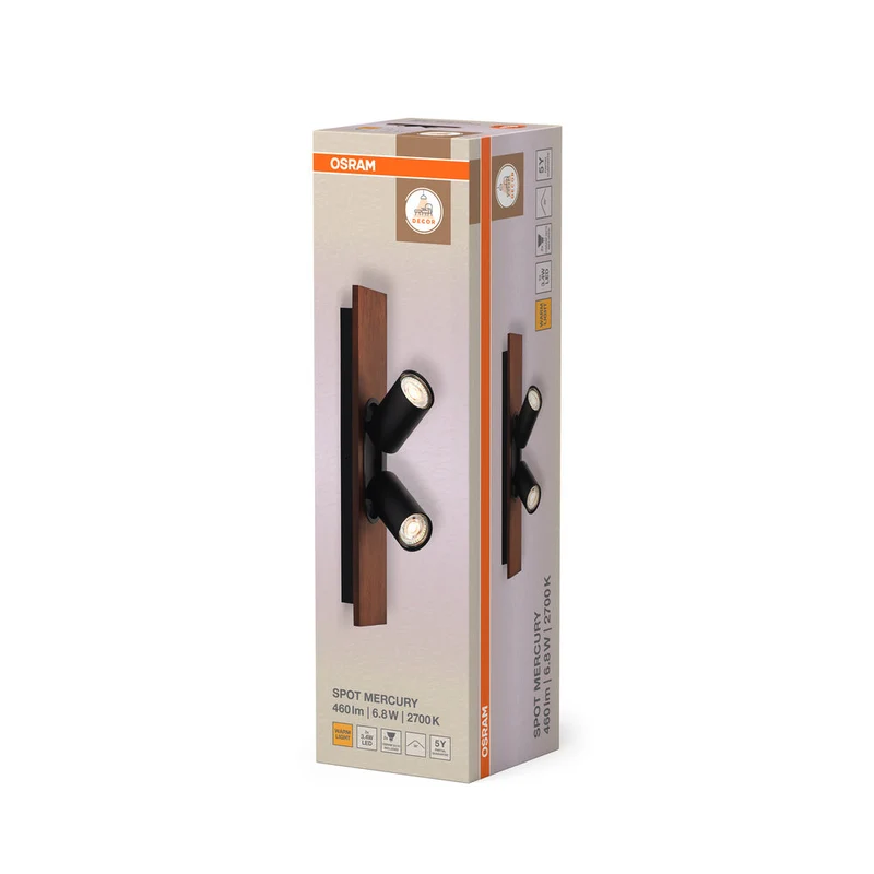OSRAM DECOR SPOT MERCURY Plafonnier, 2 x 3,4W, aspect bois, noir