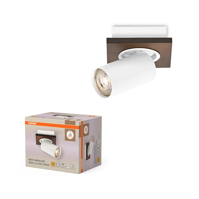 OSRAM DECOR SPOT MERCURY Plafonnier, 1 x 3,4W, aspect bois, blanc
