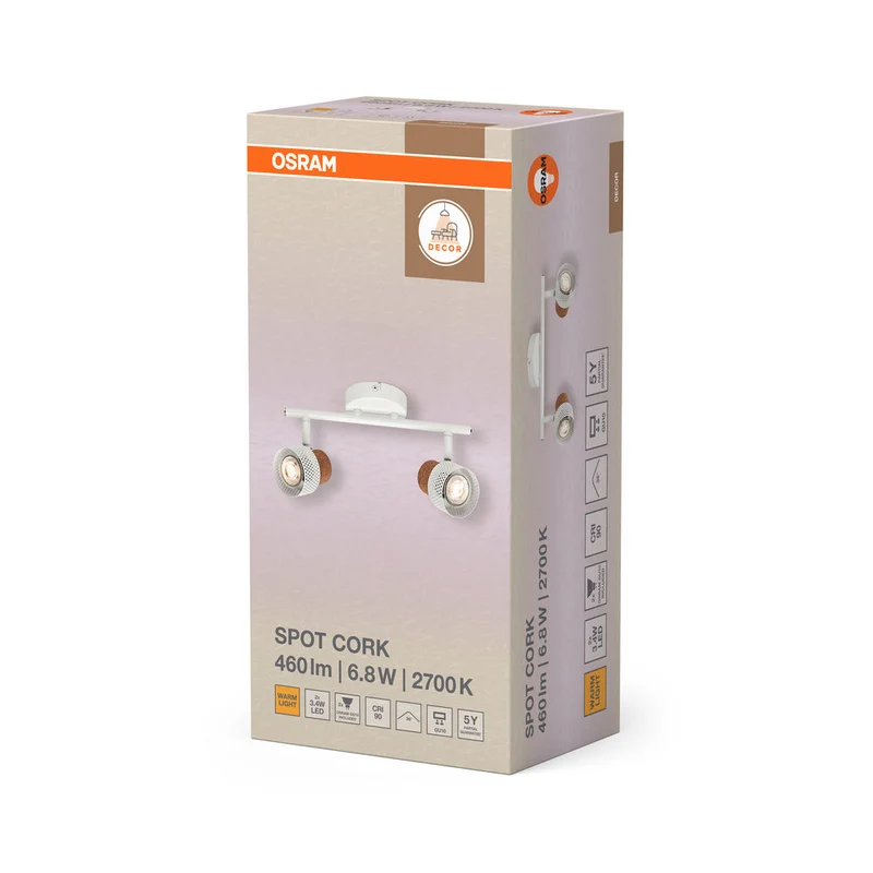 OSRAM DECOR SPOT CORK Plafonnier, 2 x 3,4W, 460lm, blanc