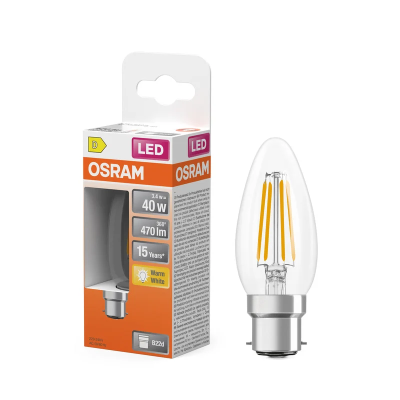 OSRAM LED Lampe LED Rétrofit CLASSIC B 4W 827 Clair B22d, 470 lm, 2700 K, Blanc chaud