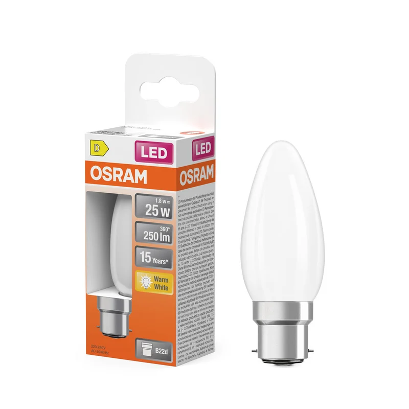 OSRAM LED Lampe LED Rétrofit CLASSIC B 2.5W 827 Givré B22d, 250 lm, 2700 K, Blanc chaud