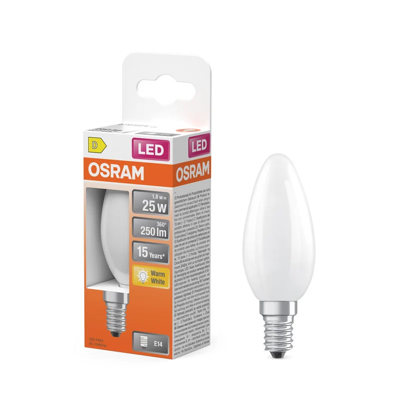 OSRAM Rétrofit Classic B LED Lampe forme bougie mate (ex 25W) 2,5W / 2700K Blanc chaud E14