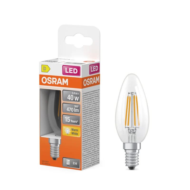 OSRAM Rétrofit Classic B LED Lampe forme bougie (ex 40W) 4W / 2700K Blanc chaud E14