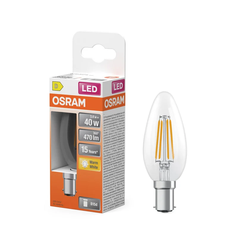 OSRAM LED Lampe LED Rétrofit CLASSIC B 4W 827 Clair B15d, 470 lm, 2700 K, Blanc chaud
