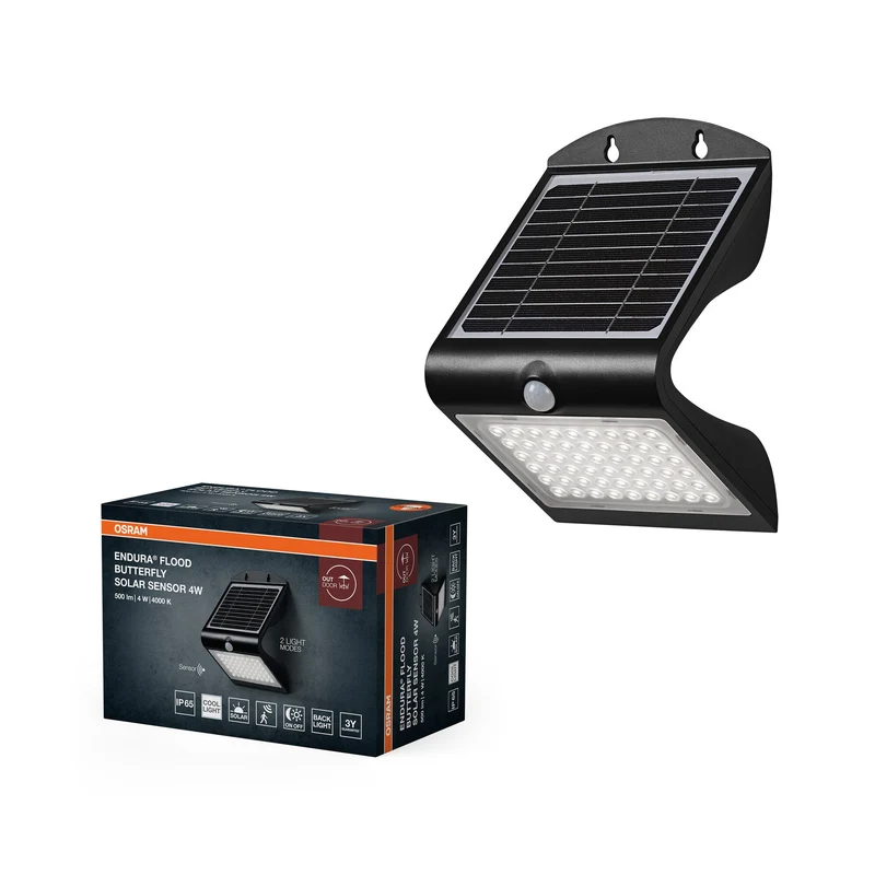 OSRAM ENDURA Projecteur à capteur solaire, noir, 4W, 500lm