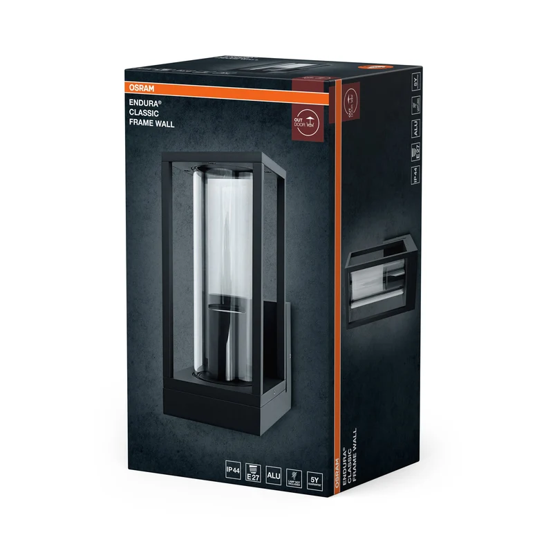 OSRAM lampe murale LED pour 1x ampoule E27, lampe design avec cadre pour extérieur pour éclairage direct, en aluminium et verre de haute qualité, ENDURA FRAME Wall E27