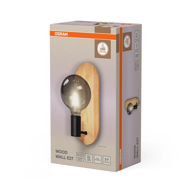 OSRAM DECOR Applique murale en bois, noir/bois, E27