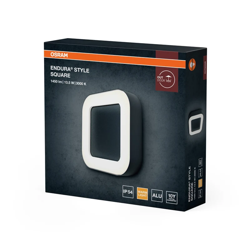 OSRAM LED Applique murale et plafonnier, luminaire pour applications extérieures, blanc chaud, 202,0 mm x 202,0 mm x 45,0 mm, ENDURA STYLE SQUARE