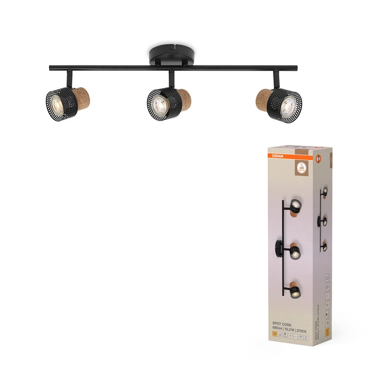 OSRAM DECOR SPOT CORK Plafonnier, 3 x 3,4W, 690lm, noir
