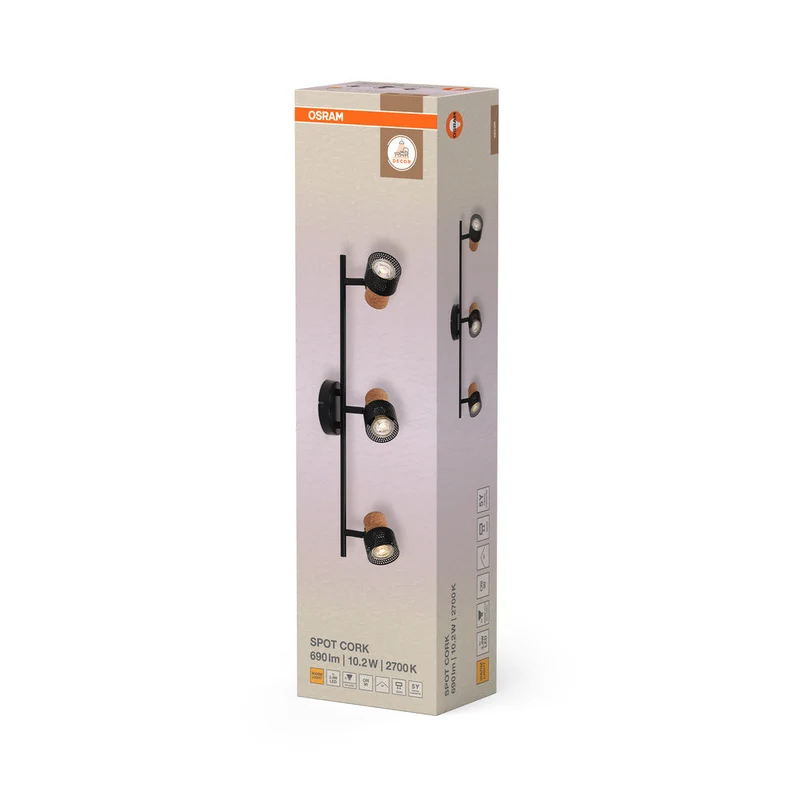 OSRAM DECOR SPOT CORK Plafonnier, 3 x 3,4W, 690lm, noir